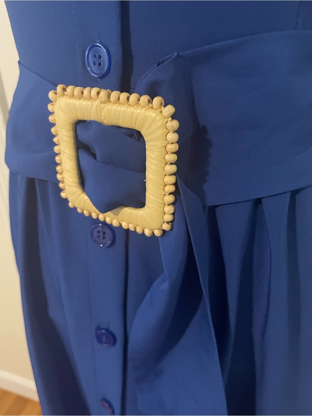 Sleeveless Blue Button-Front Maxi Dress with Waist Tie - Picture 3 of 10